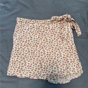American Eagle Outfitters Cream Mini Skirt with Red and Pink Floral Print